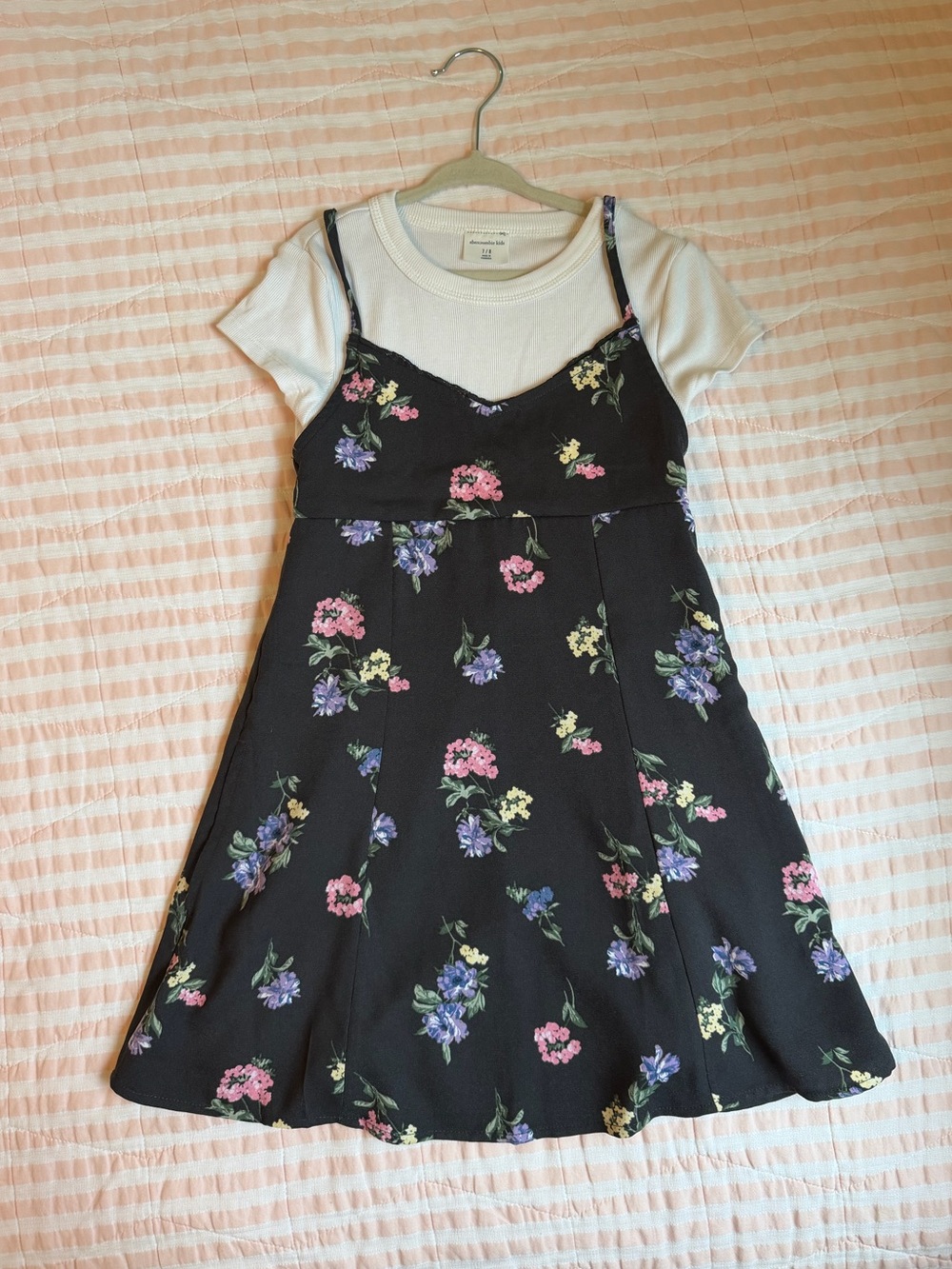 Floral Black Slip Dress with White Tee - Kids